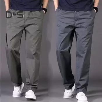 Мужские брюки-карго, прямые, широкие, однотонные, с карманами, застежкой-молнией на пуговицы, гладкие, быстросохнущие, для улицы, длинные брюки M чёрный