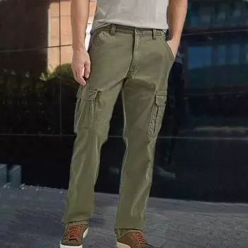 Мужские брюки-карго с 6 карманами для быстрого доступа к хранению, свободные прямые брюки с застежкой-молнией на пуговицы, однотонные рабочие брюки для активного отдыха, прочные брюки 30 армия зеленый
