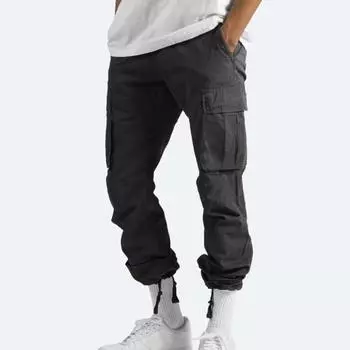 Мужские брюки-карго с эластичной резинкой на талии, винтажные свободные брюки с несколькими карманами, американский стиль, однотонный, мягкий, дышащий, High Street, повседневная спортивная уличная одежда, хип M хаки