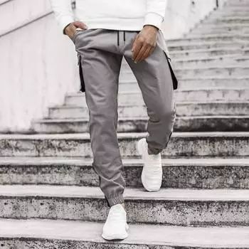 Мужские брюки-карго с эластичной резинкой на щиколотке, свободные однотонные спортивные штаны с S армия зеленый