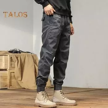 Мужские брюки-карго с эластичной талией на шнурке, однотонные, многокарманные, свободные спортивные брюки с резинкой на щиколотке, повседневная одежда, повседневные брюки M серый