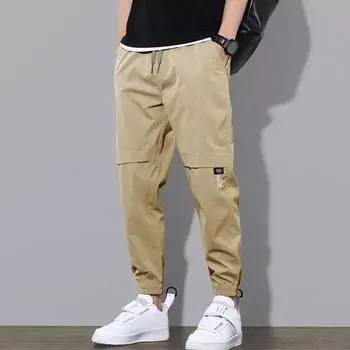 Мужские брюки-карго с несколькими карманами на шнурке и эластичной резинкой на талии, гладкие однотонные брюки-шаровары с пряжкой на щиколотке для спортзала, повседневная одежда на открытом воздухе, длинные брюки-шаровары M светло-серый