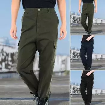 Мужские брюки-карго с несколькими карманами, износостойкие однотонные мягкие дышащие брюки со средней талией, застежка-молния, свободная рабочая одежда, бегуны, повседневные брюки 3XL синий