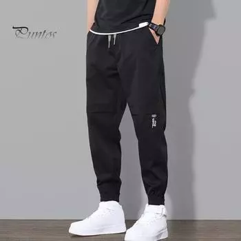 Мужские брюки-карго с несколькими карманами на шнурке и эластичной резинкой на талии, гладкие однотонные брюки-шаровары с пряжкой на щиколотке для спортзала, повседневная одежда на открытом воздухе, длинные брюки-шаровары M светло-серый