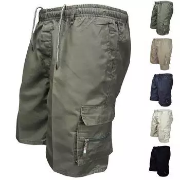 Мужские брюки-карго с несколькими карманами и эластичной резинкой на талии, простые легкие шорты M хаки