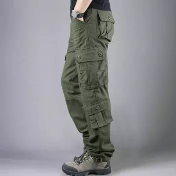 Мужские брюки-карго с несколькими карманами, однотонные свободные брюки больших размеров, повседневная цветная уличная одежда, длинные рабочие брюки, тренировочные брюки на открытом воздухе 36 армия зеленый