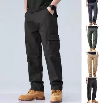 Мужские брюки-карго с несколькими карманами, прямые хлопковые брюки, средняя талия, застежка-молния на пуговицу S серый