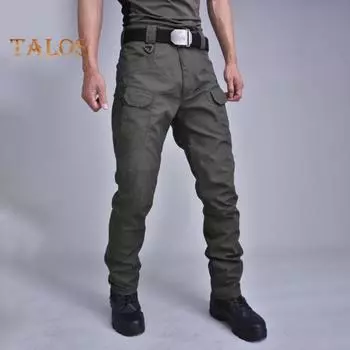 Мужские брюки-карго с несколькими карманами, прямые брюки для тренировок на открытом воздухе, средняя талия, застежка-молния на пуговицы, свободные брюки для путешествий и школы L коричневый