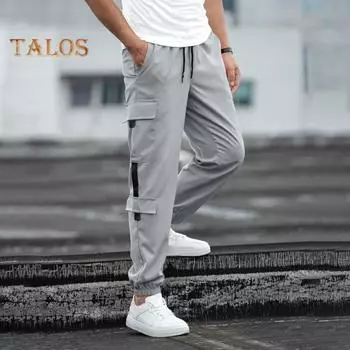 Мужские брюки-карго с несколькими карманами, в уличном стиле, с резинкой на щиколотке, в стиле ретро, с эластичной резинкой на талии для повседневной носки на открытом воздухе и на работе M чёрный