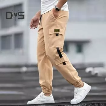 Мужские брюки-карго с несколькими карманами, в уличном стиле, с резинкой на щиколотке, в стиле ретро, с эластичной резинкой на талии для повседневной носки на открытом воздухе и на работе M синий