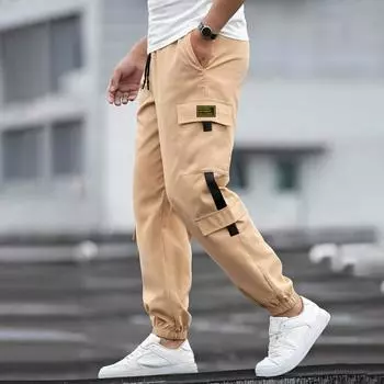 Мужские брюки-карго с несколькими карманами, в уличном стиле, с резинкой на щиколотке, в стиле ретро, с эластичной резинкой на талии для повседневной носки на открытом воздухе и на работе M хаки