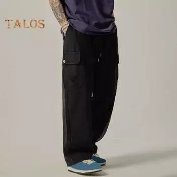 Мужские брюки-карго с несколькими карманами в американском стиле, прямые, широкие, свободные, с завязками на резинке, на талии, для повседневных путешествий M коричневый