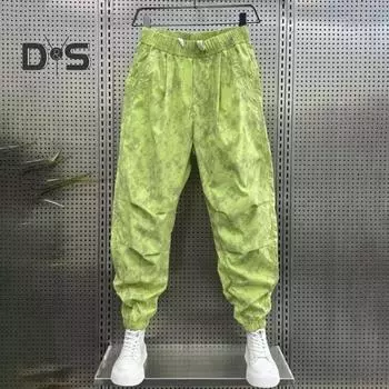 Мужские брюки-карго с завязками на талии, мешковатые брюки-джоггеры свободного кроя, шаровары с принтом и большими карманами для спорта и улицы L зелёный