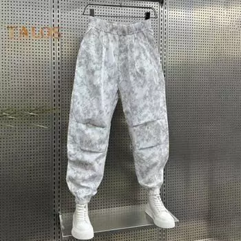 Мужские брюки-карго с завязками на талии, мешковатые брюки-джоггеры свободного кроя, шаровары с принтом и большими карманами для спорта и улицы M белый