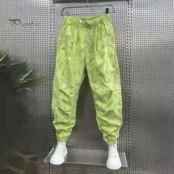 Мужские брюки-карго с завязками на талии, мешковатые брюки-джоггеры свободного кроя, шаровары с принтом и большими карманами для спорта и улицы M зелёный