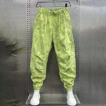 Мужские брюки-карго с завязками на талии, мешковатые брюки-джоггеры свободного кроя, шаровары с принтом и большими карманами для спорта и улицы L зелёный