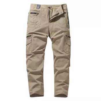 Мужские брюки-карго свободного кроя с несколькими карманами из хлопка - весна/осень, модный большой размер M чёрный