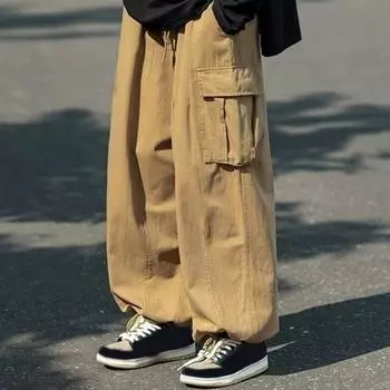 Мужские брюки-карго свободного покроя, однотонные, в винтажном стиле, вельветовые, High Street M хаки