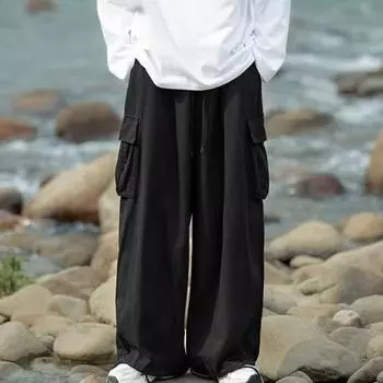 Мужские брюки-карго свободного покроя, однотонные, в винтажном стиле, вельветовые, в уличном стиле, прямые, с широкими штанинами, с несколькими карманами, для путешествий на открытом воздухе M хаки