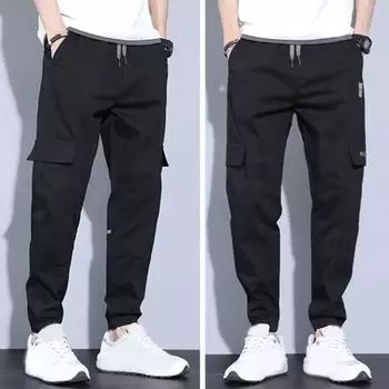 Мужские брюки-карго, свободные, с несколькими карманами на щиколотке, с эластичной резинкой на талии, мягкие дышащие однотонные спортивные штаны для тренировок в тренажерном зале, длинные брюки XL серый