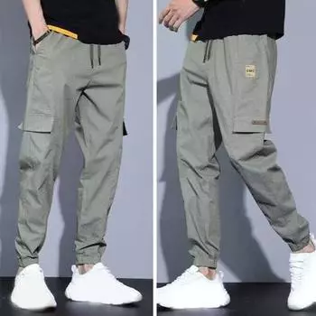 Мужские брюки-карго, свободные, с несколькими карманами на щиколотке, с эластичной резинкой на талии, мягкие дышащие однотонные спортивные штаны для тренировок в тренажерном зале, длинные брюки XL серый
