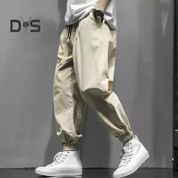 Мужские брюки-карго, свободные, с несколькими карманами на щиколотке, с эластичной резинкой на талии, мягкие дышащие однотонные спортивные штаны для тренировок в тренажерном зале, длинные брюки XL светло-серый