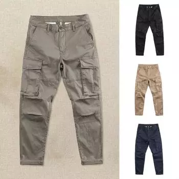 Мужские брюки-карго, свободные, с застежкой-молнией на пуговицы, однотонные, в уличном стиле, с прямыми карманами, для путешествий и активного отдыха L серый