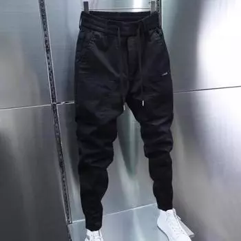 Мужские брюки-карго, свободные, с завязками на щиколотке, эластичный пояс, однотонные, с несколькими карманами, для фитнеса, уличной одежды, для активного отдыха, путешествий L серый