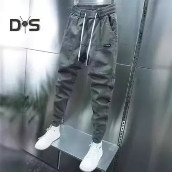 Мужские брюки-карго, свободные, с завязками на щиколотке, эластичный пояс, однотонные, с несколькими карманами, для фитнеса, уличной одежды, для активного отдыха, путешествий, спорта M серый