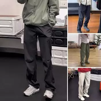 Мужские брюки-карго, тонкие, быстросохнущие, для путешествий и кемпинга, свободные, с завязками на талии, однотонные, с карманами на молнии, длинные брюки M абрикосовый