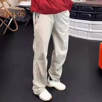 Мужские брюки-карго, тонкие, быстросохнущие, для путешествий и кемпинга, свободные, с завязками на талии, однотонные, с карманами на молнии, длинные брюки M зелёный