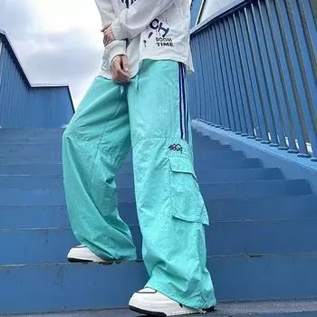 Мужские брюки-карго в полоску с несколькими карманами, свободные повседневные мужские спортивные брюки высокого качества с завязками на талии M жёлтый