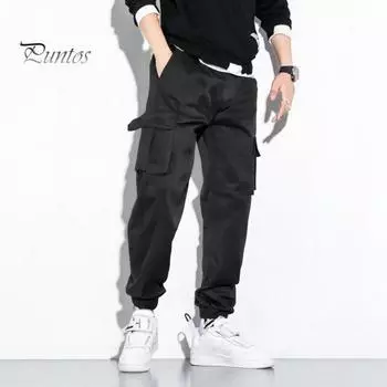 Мужские брюки-карго в японском стиле с множеством карманов, эластичным поясом на шнурке, свободные брюки до щиколотки для пеших прогулок, работы, путешествий S армия зеленый