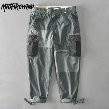 Мужские брюки-карго в японском стиле, уличная одежда, повседневные новые модные длинные брюки, прямые брюки из чистого хлопка, молодежные мешковатые мужские брюки 29 зелёный