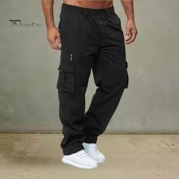 Мужские брюки-карго весна-осень с несколькими карманами, эластичный пояс, прямые спортивные брюки, эластичные брюки, однотонные, свободные, уличный стиль, для бега M серебряный серый