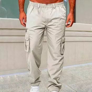 Мужские брюки-карго весна-осень с несколькими карманами, эластичный пояс, прямые спортивные штаны M хаки