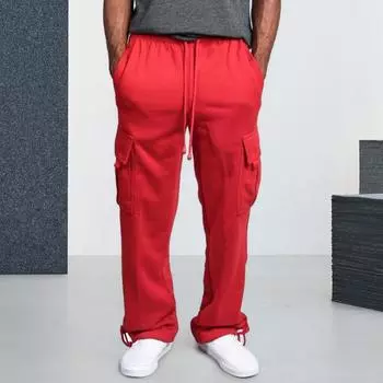 Мужские брюки-карго Yousheng с несколькими карманами, широкие свободные однотонные, с завязками на резинке на талии, длинные, повседневные спортивные брюки M королевский синий