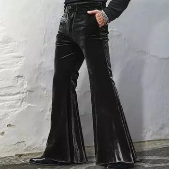 Мужские брюки-клеш из бархата в стиле ретро 70-х годов, повседневный свободный крой для вечеринок M зелёный