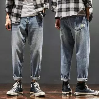 Мужские брюки Корейская версия джинсов модные укороченные брюки осенние мужские свободные белые брюки мужские 28