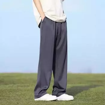 Мужские брюки легкие и тонкие из полиэстера с эластичной талией, полуширокие свободные брюки, драпированные костюмные брюки, мужские повседневные брюки 36 чёрный