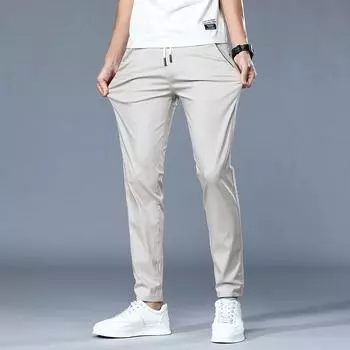 Мужские брюки, летние брюки, приталенные трендовые универсальные однотонные повседневные брюки с тонкой эластичной резинкой на талии, весна/лето 28