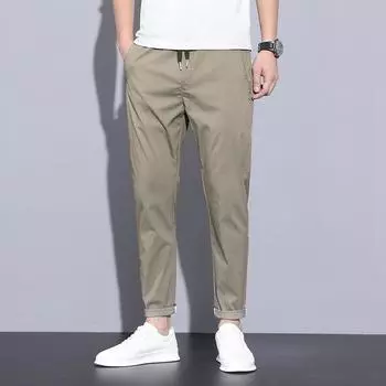 Мужские брюки Летние тонкие свободные маленькие прямые повседневные укороченные брюки Мужские молодежные быстросохнущие брюки из эластичного ледяного шелка на шнуровке Мужские 28 серый
