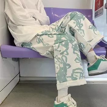 Мужские брюки, модные дышащие повседневные брюки на шнурке, прямые широкие повседневные брюки в стиле ретро, длинные брюки, уличная одежда L белый