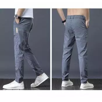 Мужские брюки Мужские облегающие брюки с эластичной талией и карманами для повседневной носки Однотонные прямые брюки 29 светло-зеленый