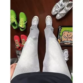 Мужские брюки, мужские осенне-зимние ленивые и расслабленные, джинсы цвета сигаретного пепла с бархатным прямым кроем, не облегающие, слегка расклешенные S серый