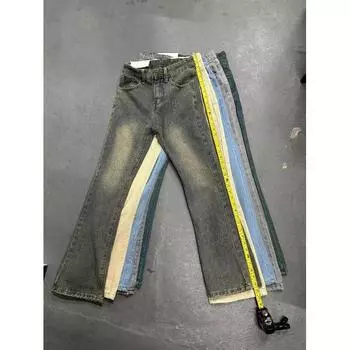 Мужские брюки, мужские осенне-зимние ленивые и расслабленные, джинсы цвета сигаретного пепла с бархатным прямым кроем, не облегающие, слегка расклешенные S чёрный