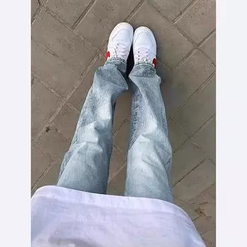 Мужские брюки, мужские осенне-зимние ленивые и расслабленные, джинсы цвета сигаретного пепла с бархатным прямым кроем, не облегающие, слегка расклешенные S серый