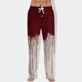 Мужские брюки на кулиске с принтом на Хэллоуин, повседневные пижамные брюки L винный