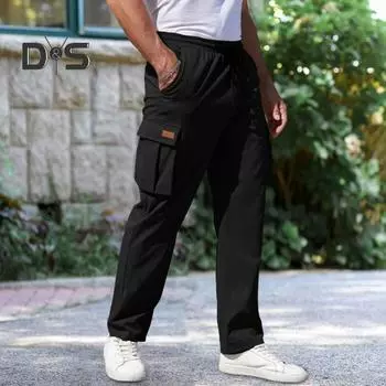 Мужские брюки на шнурке с эластичной резинкой на талии, свободные однотонные брюки с несколькими карманами, свободные, чистый цвет, дышащие, прямые, мягкие, повседневная одежда, длинные брюки-карго на открытом воздухе 2XL хаки