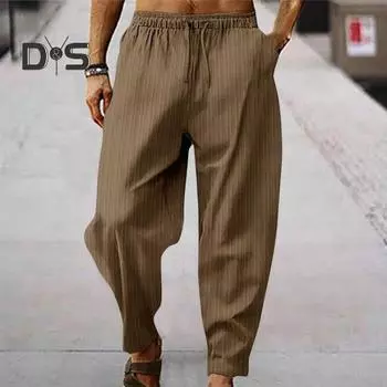 Мужские брюки на шнурке с эластичной резинкой на талии, широкие полосатые брюки с глубоким промежностью, однотонные, свободные, мягкие дышащие спортивные спортивные штаны 2XL белый